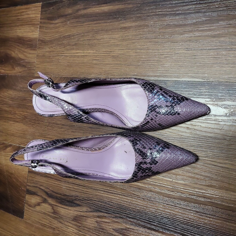 Coach kitten heel purple snakeskin shoes